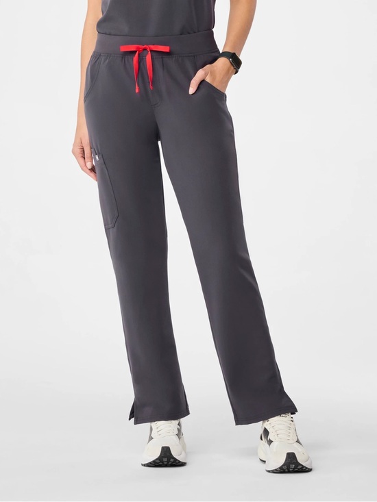Figs Pants - Figs Kade Cargo Scrub Pants in Charcoal with Red Drawstring Size L/Tall